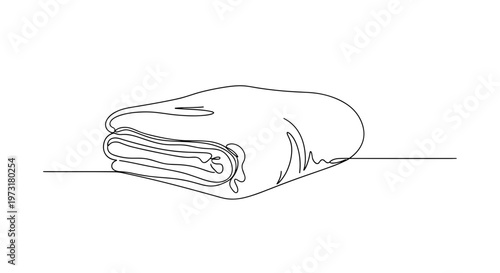 Folded towels on table in hotel room line art illustration
