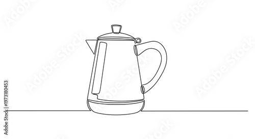 Electric kettle on table in hotel room line art illustration