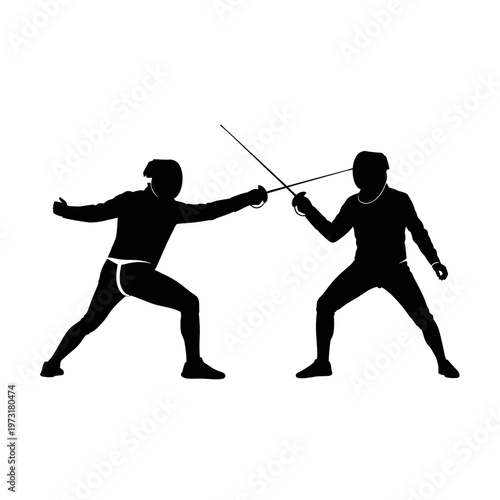 Two Fencers Silhouettes Duel with Swords