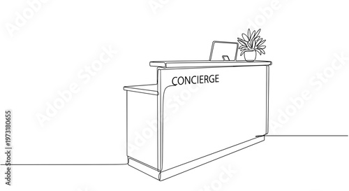 Hotel concierge reception desk in lobby line art illustration
