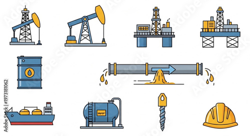 Oil and Gas Industry Icons - Exploration, Production, and Safety.