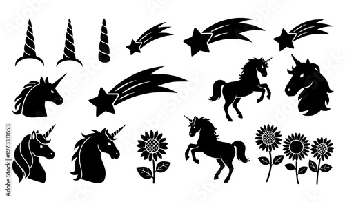 Hand-drawn magical silhouettes vector collection for kids