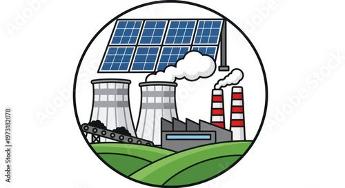 Renewable Energy vs Fossil Fuels: Solar Panels and Coal Power Plant