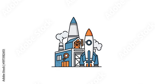 Rocket Launching From Industrial Factory Building