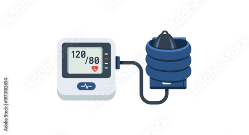 Digital Blood Pressure Monitor with Cuff and Display Showing 120/80