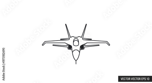 Modern Fighter Jet Outline, Top View, Vector Illustration