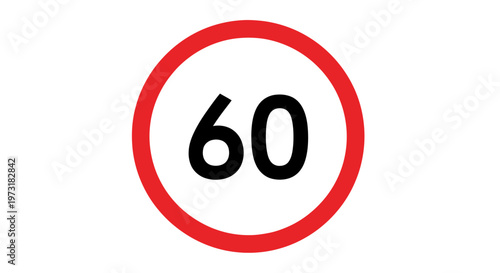 Speed Limit 60 Sign, Traffic Regulation, Road Safety, Circular Red and White Sign