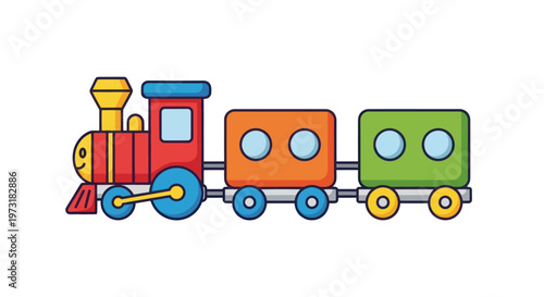 Cute cartoon train with carriages, isolated on white background, children's illustration.