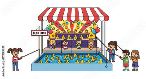 Children Playing Duck Pond Game at Carnival Funfair