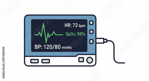Medical Monitor Displaying Vital Signs: Heart Rate, Oxygen Saturation, Blood Pressure