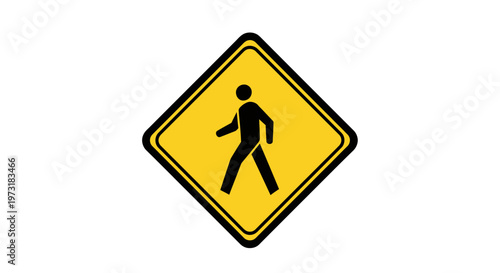 Pedestrian Crossing Sign: Yellow Diamond Warning Symbol with Walking Figure