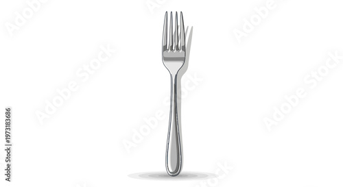 Single Silver Metal Fork with Shadow on White Background