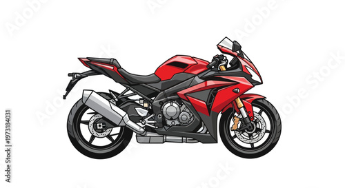 Red Sport Motorcycle Side View Isolated on White Background