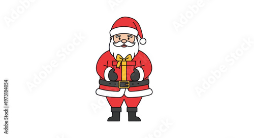 Santa Claus Holding a Gift Box, Festive Christmas Character with Red Suit and White Beard