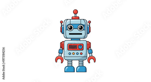 Cute Cartoon Robot Character with Big Eyes on White Background