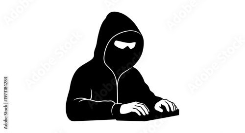Hacker Typing on Keyboard, Anonymous Cybercriminal, Black Hooded Figure