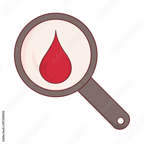 Red blood drop under magnifying glass for medical analysis graphic