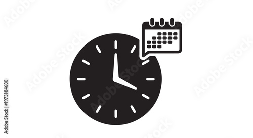Black Clock and Calendar Icon for Time Management and Scheduling