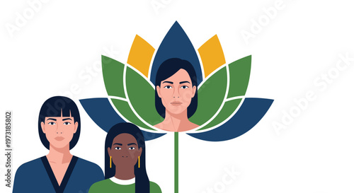 A vector portrait of a woman, conveying a sense of thoughtfulness and introspection. Suitable for website design, social media graphics, or representi