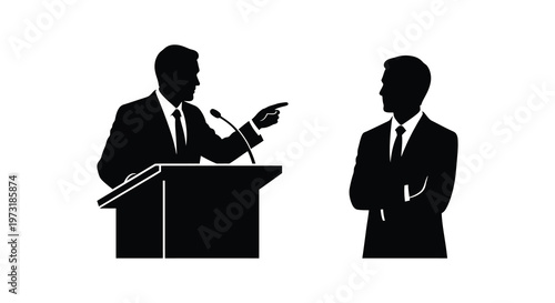A business presentation unfolds with a speaker gesturing to an attentive listener captured in a striking silhouette high quality professional detailed