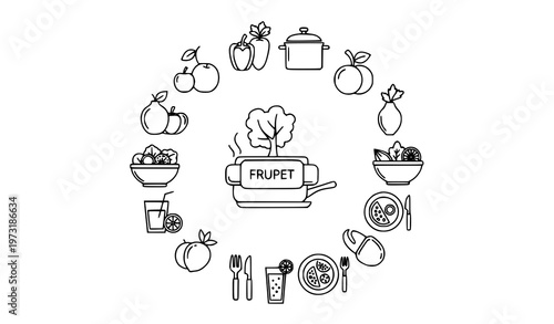 Modern food icons collection with healthy meals, cooking, and kitchen symbols