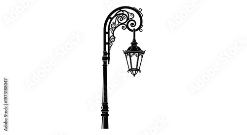 An ornate black street lamp design with intricate details is presented as a striking visual silhouette high quality professional detailed modern