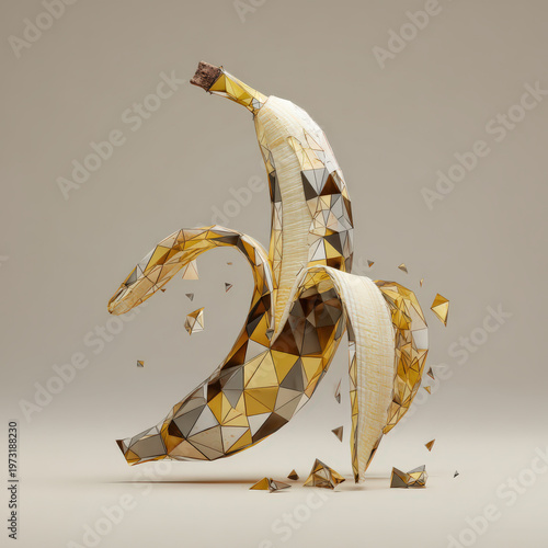 Abstract deconstructed banana peel art, ideal for tech or design concepts