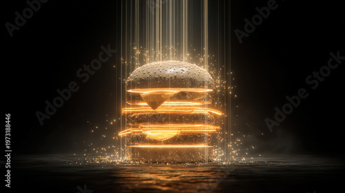 Luxury burger illuminated by golden beams