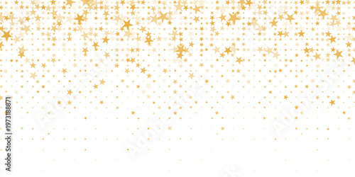 Golden star background with glittering confetti and falling stardust. magical yellow pattern for holidays. Flat vector illustration isolated