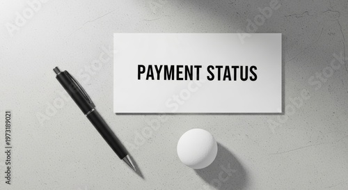Payment Status Concept with Pen and Sphere on Concrete Surface