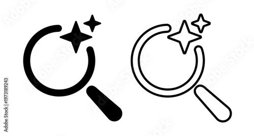 AI search and research set icon outline. Generate symbol. Artificial intelligence technology and Machine learning concept. Icon element for application and web. Vector