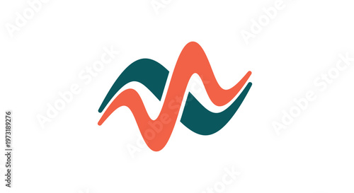 Tableau sur toile Abstract Wavy Lines in Orange and Teal