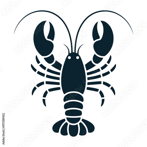 Vector of a black lobster with large claws in a minimalist design