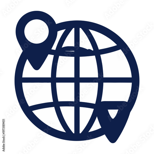 Vector globe with location pins highlighting global connectivity and navigation