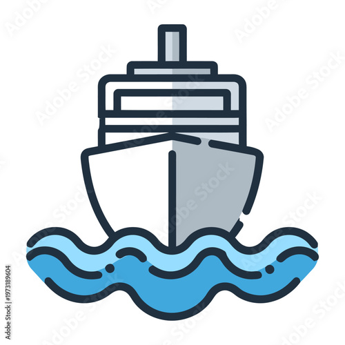 Vector of a ship sailing smoothly on calm blue waves