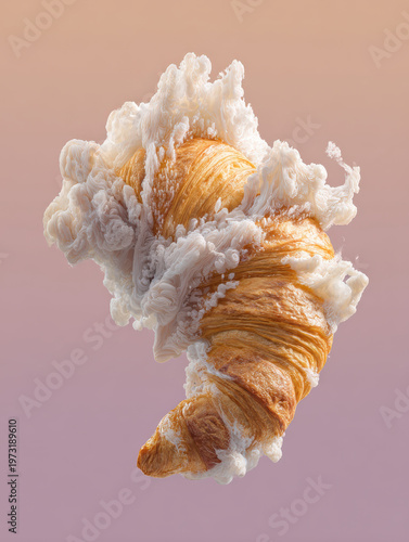 Delicious croissant with whipped cream
