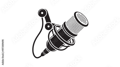 Vintage Microphone with Stand, Professional Podcast and Radio Broadcast Equipment Vector for Audio Recording Studios