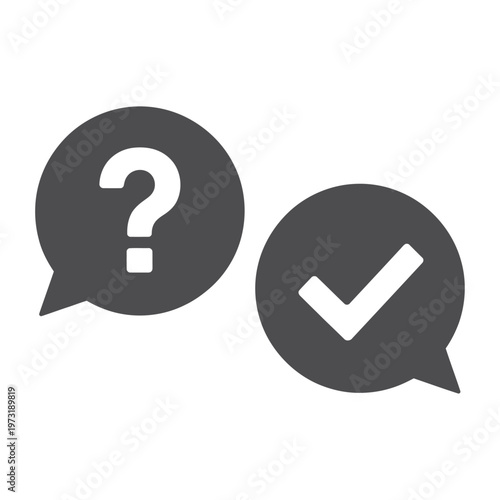 Vector showing a question mark in a speech bubble and a checkmark in a speech bubble
