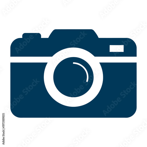 Blue vector of a simple digital camera icon against a white background