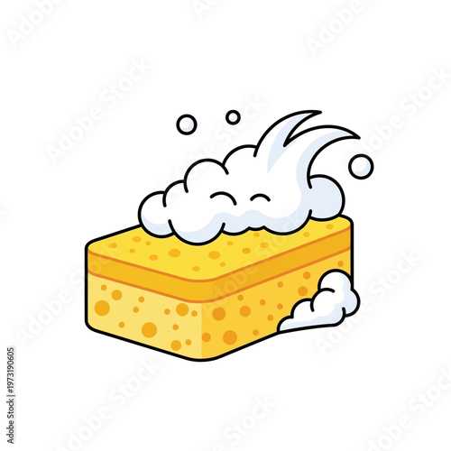 Cartoon Sponge with Bubbles and Suds