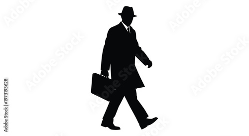 A sharply dressed man walks with a briefcase creating a dramatic and mysterious visual silhouette high quality professional detailed modern elegant