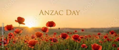 Anzac day background with a poppy field.
