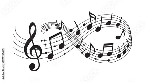 Music Notes and Treble Clef Vector - Elegant Flowing Melody Composition Icon for Sheet Music and Artistic Branding