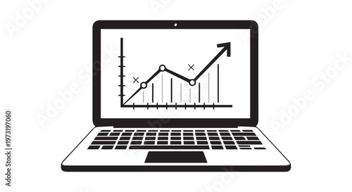 Laptop with stock market graph representing financial trading and data analysis