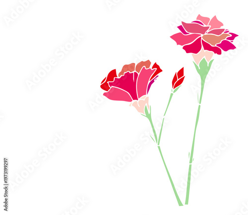 色べたのカーネーション素材セット｜母の日・花・植物・フラワー・ベクター