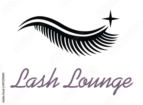 Lash Lounge Beauty Salon Logo Featuring Elegant Eyelash Extension Icon with Sparkle Detail for Professional Makeup and Esthetician Branding