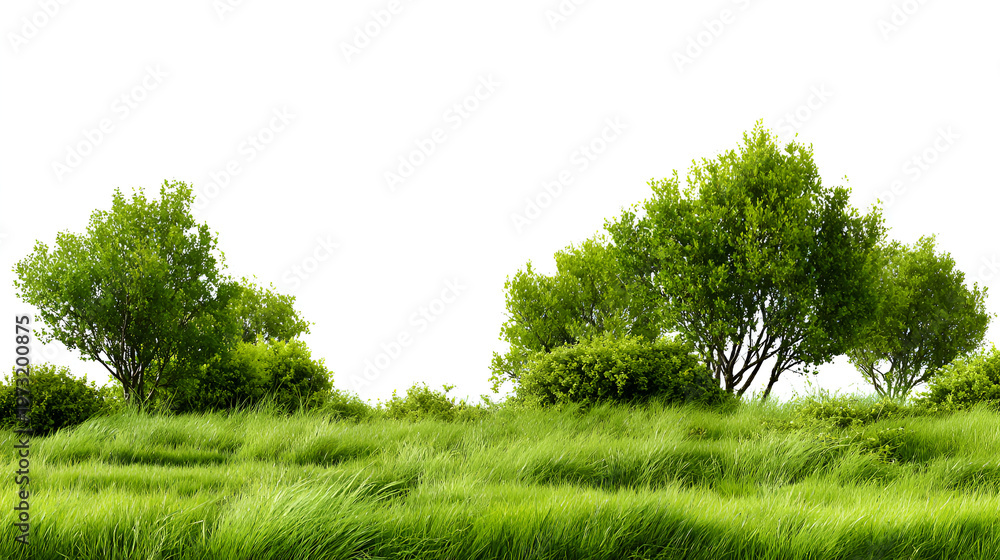 Fototapeta premium grass isolated on white background/Dense green grass and natural ground vegetation forming a fresh, wild meadow texture on a white background. Stock Illustration