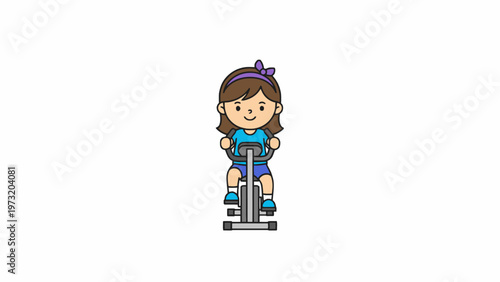 Little Girl Riding Stationary Exercise Bike Illustration