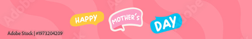 Happy Mother's Day wide banner. Pink wavy background with white mothers day typography. Modern mothers day seasonal header for holiday marketing, social media and website promotions.