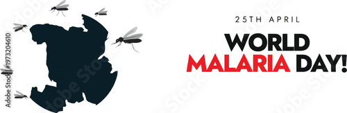 A graphic illustration for World Malaria Day on April 25th with a globe and mosquitoes
